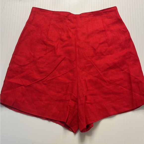 Vintage high waisted rise red 100% linen Shorts pin up - Picture 3 of 7